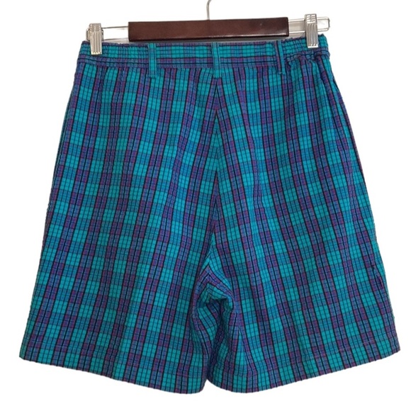 Vintage Mom Shorts Womens Small Blue Purple Plaid Cotton Seersucker 90s Preppy - Picture 2 of 13